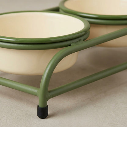 Blnkg Elevated Twin Enamel Steel Pet Bowl Stand 18 oz x 2 Moss - Detail view