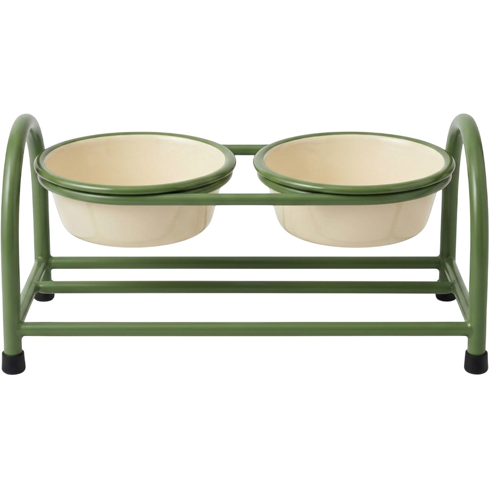 Blnkg Elevated Twin Enamel Steel Pet Bowl Stand 18 oz x 2 Moss - Product view