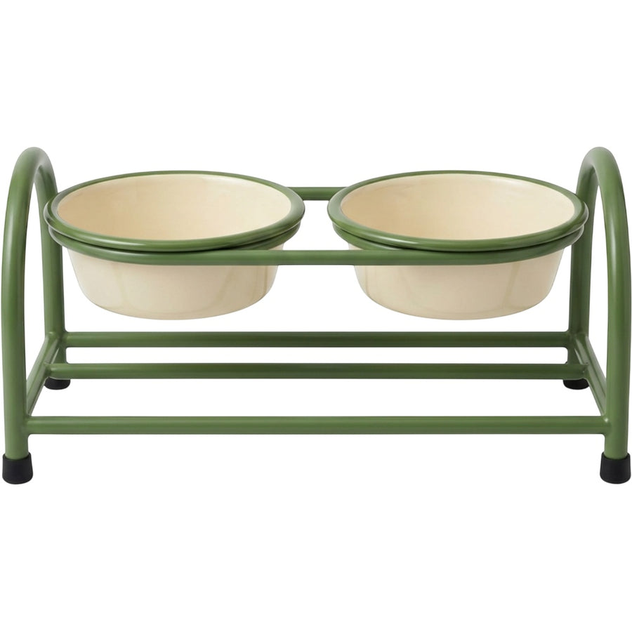 Blnkg Elevated Twin Enamel Steel Pet Bowl Stand 18 oz x 2 Moss