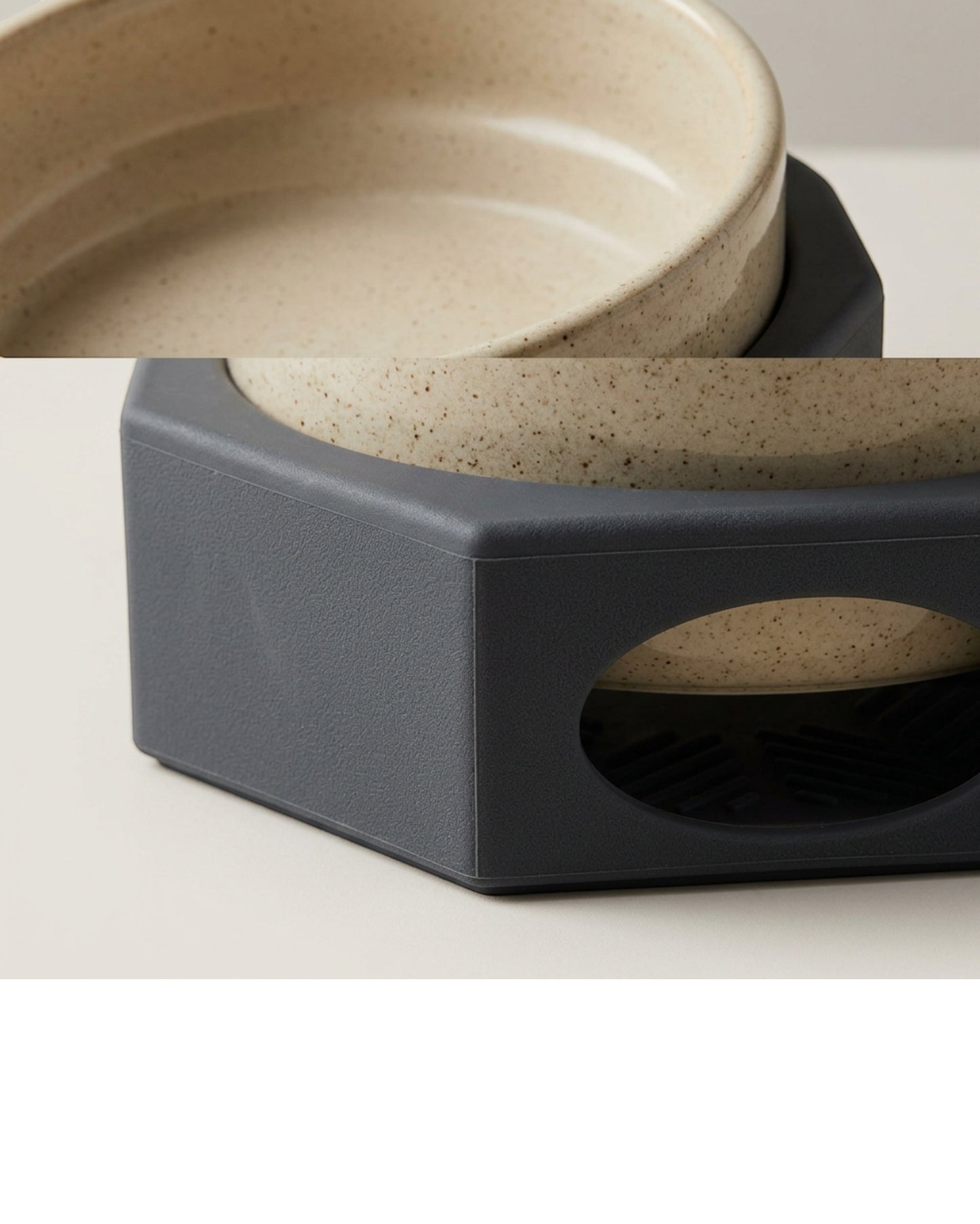 Blnkg Tilted Stoneware Pet Bowl with Hexagonal Silicone Cradle 22 oz Sand - Detail view